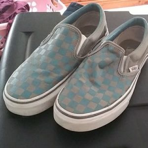 Blue and gray checkered Vans